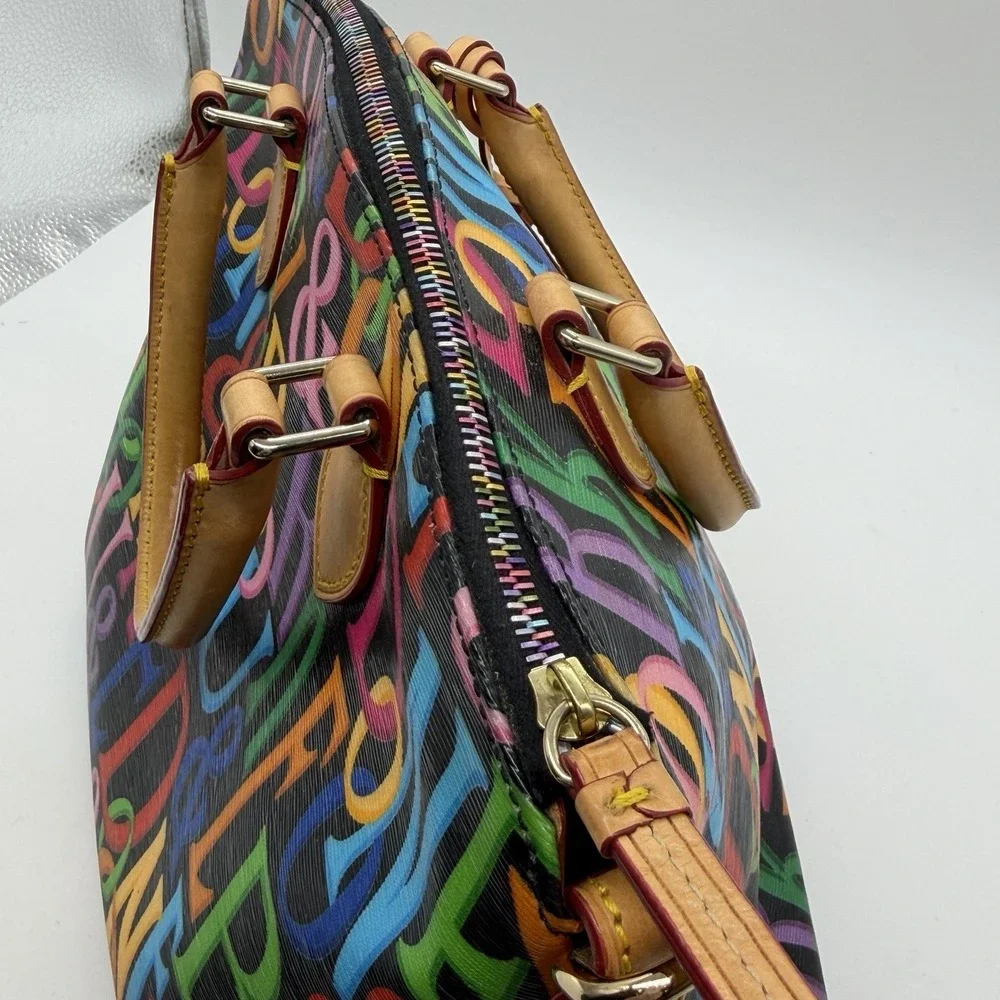 Dooney & Bourke Retro‎ Grafica Satchel Purse Bag Rainbow Zipper Black Dust Bag